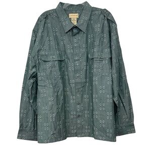 Scandia Woods Button Down Shirt Patterned Epaulettes 100% Cotton Green Size 2XL